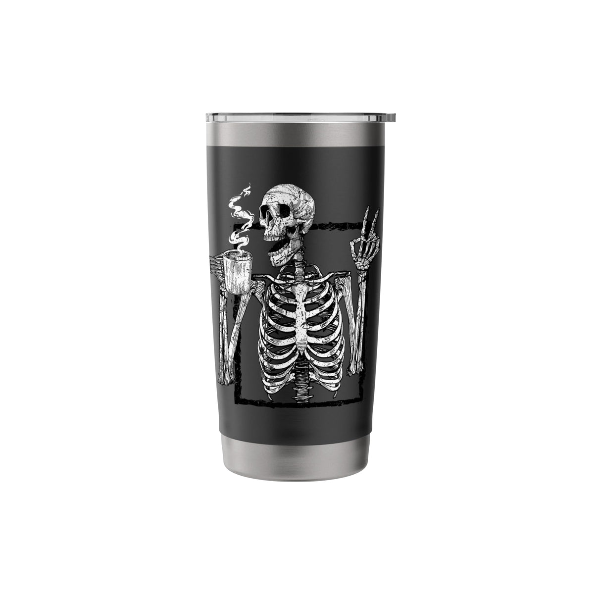 Skeleton Drinking Coffee Gothic Peace Sign Halloween Grunge Stainless Steel Insulated Tumbler