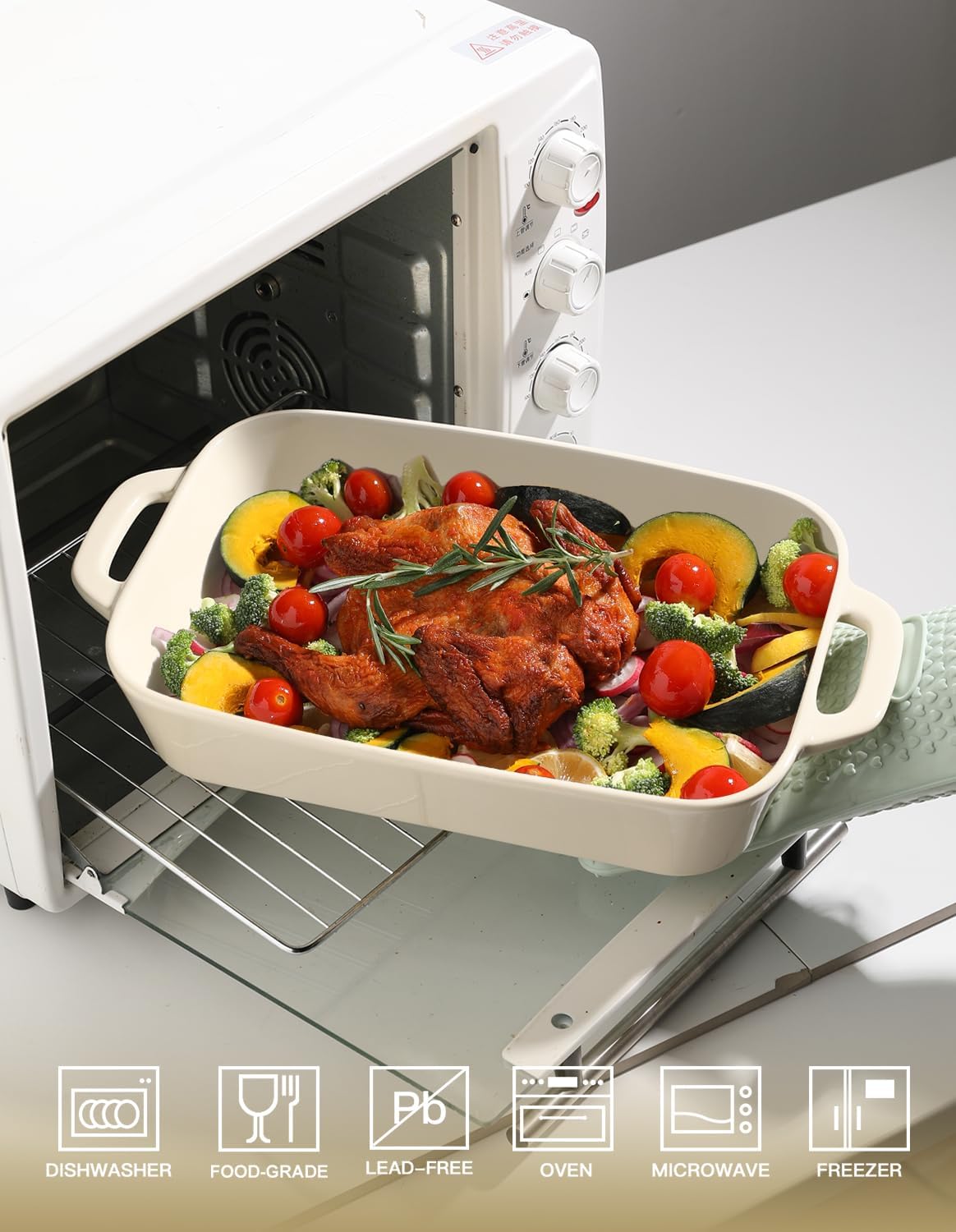 Sweejar Ceramic Bakeware Set - 9x13 Rectangular Baking Dish for Casseroles & Daily Cooking - Beige