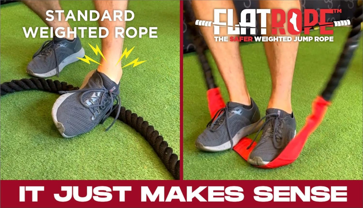 Patented FLATROPE 5lb Weighted Jump Rope, Heavy Flat-Mesh Design to Reduce Ankle Injury, 120” Adjustable Strength-Training Rope for Muscle Building, Conditioning & HIIT, Home Gym Fitness Equipment for CrossFit, HYROX, Spartan, DEKA Athletes, Black