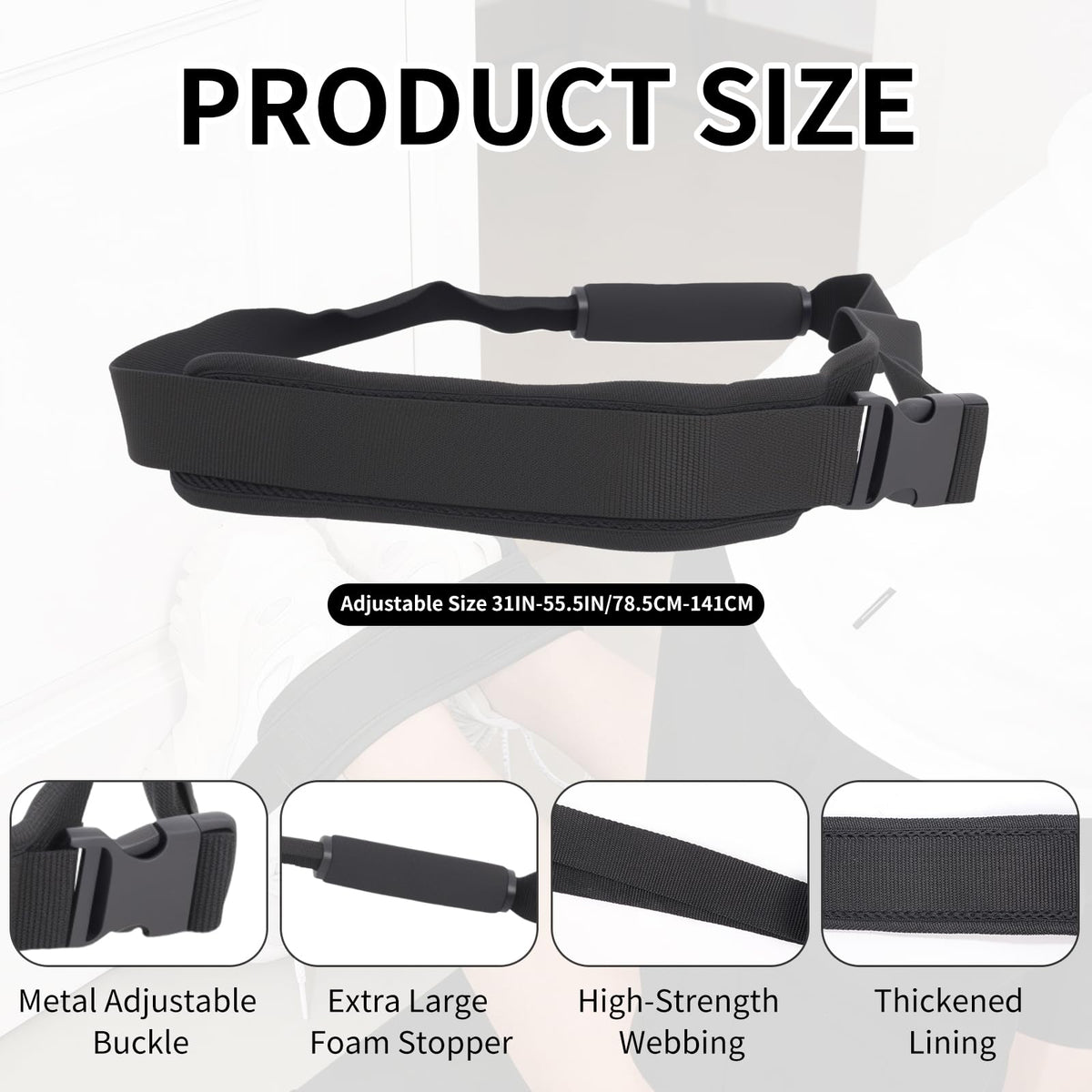 Nordic Strap for Bench, Nordic Hamstring Curl Strap with Extra Large Foam Stopper and Thick Neoprene Padding, Fits Various Doors, Enhances Leg Strength and Muscles Training