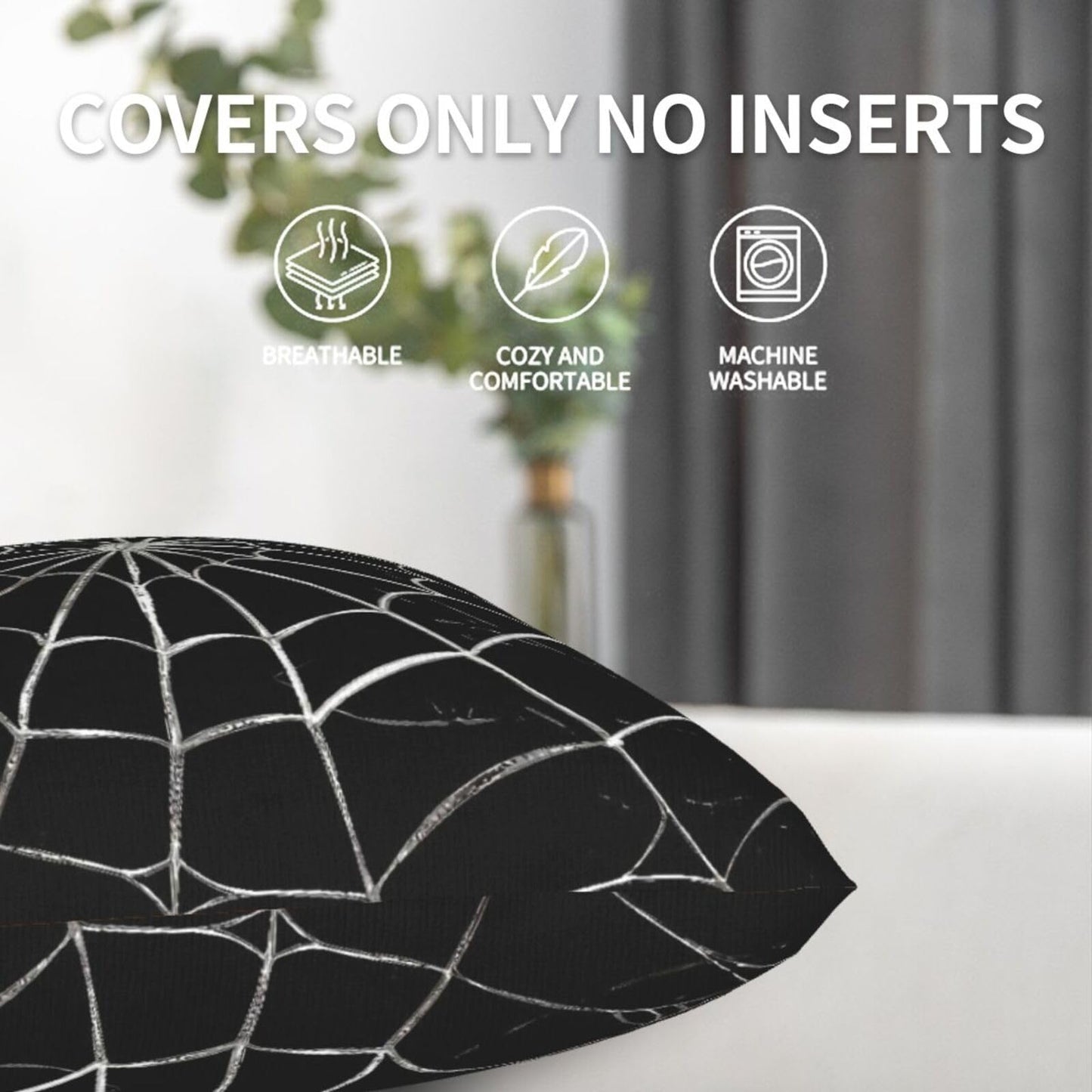 Jbofyee Black and White Spider Web Throw Pillow Cover 18x18 Inch Halloween Spiderweb Decorative Pillow Cases Soft Throw Pillows for Living Room Bedroom Sofa Couch Cushion Cover Set of 2