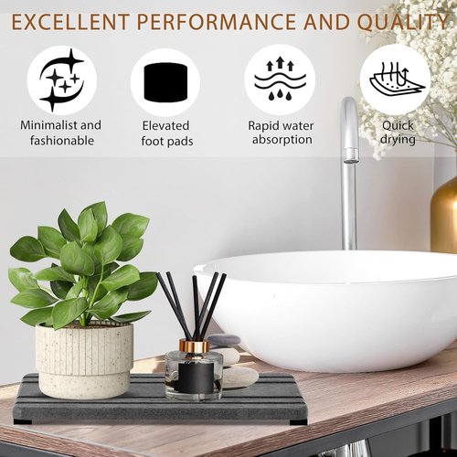 Diatomite Stone Sink Tray Set - 3PCS Water Absorbing Drying Coasters | Instant Dry Kitchen Sponge Holder (8x4 & 4x4 Inch)