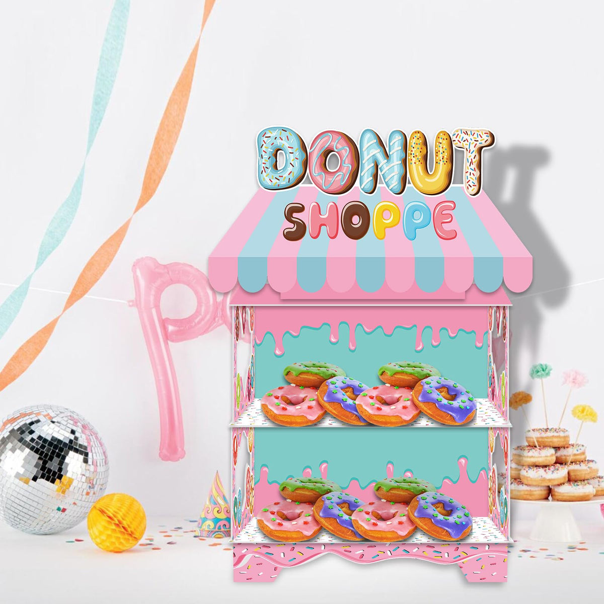 KALEFO Donut Birthday Party Decorations Stand for Dessert Table Decoration Supplies Favors Cupcake Decor