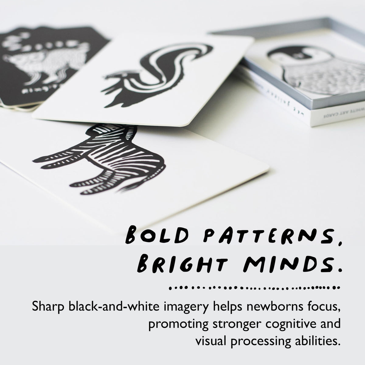 Wee Gallery Art Cards for Baby, Durable High Contrast Black and White Animal Flashcards for Newborns, Brain Development, Sensory Toys, Tummy Time Essentials for Infant and Toddler - Woodland Animals