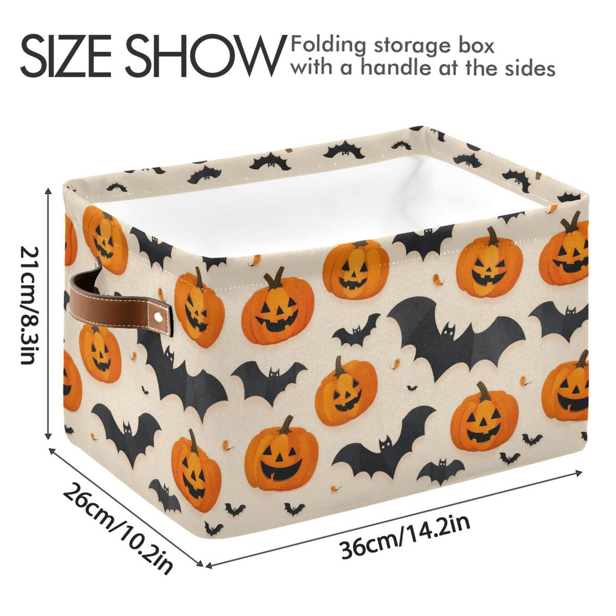 Wamika Happy Halloween Storage Basket with Waterproof Liner and PU Handles Spooky Pumpkin Black Bat Storage Bins Boxes 14.2" Collapsible Decorative Organizer Baskets for Bedroom Closet Office 1 Pack