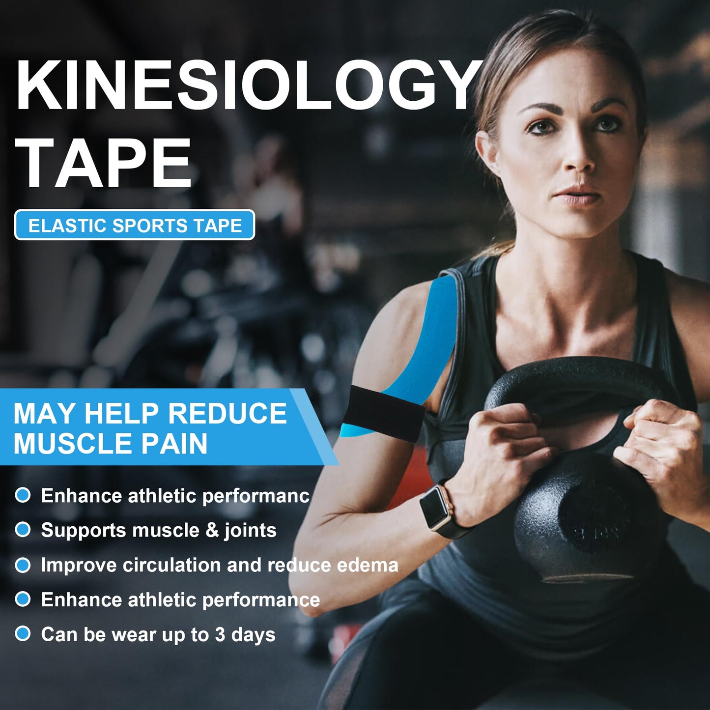 Kinesiology Tape 6 Rolls, Waterproof Kinetic Tape Muscle Tape for Injured Muscle Recovery & Joints Support, 2 Inch x 16.4 Feet Roll (Beige, Black, Blue)