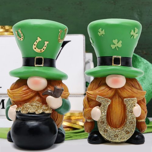 Hodao St. Patrick's Day Gnomes - 2 PCS Green Elf Table Ornaments | Festive Home Decor