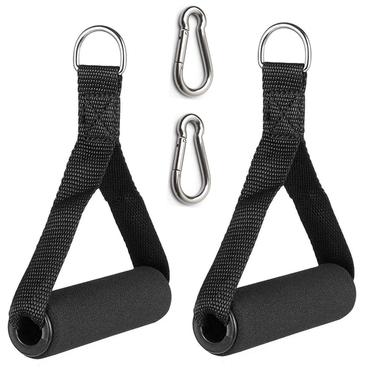 KARLOR Pack of 2 Grip Exercise Handle for Resistance Bands, Replacement Fitness Equipment with 2 Carabiner Hooks Clips, Pull Down Workout Accessories for Home Gym Fitness, Triceps, Rope, Yoga Stretch