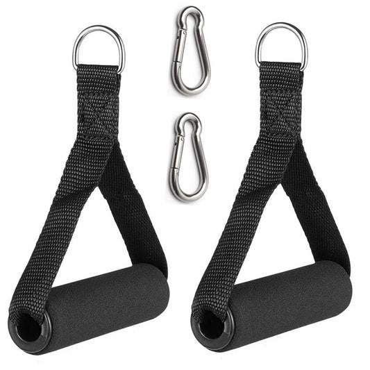 KARLOR Pack of 2 Grip Exercise Handle for Resistance Bands, Replacement Fitness Equipment with 2 Carabiner Hooks Clips, Pull Down Workout Accessories for Home Gym Fitness, Triceps, Rope, Yoga Stretch