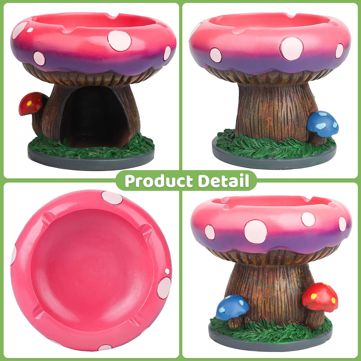 BESUPERT Premium Mushroom Decor Statue Jewelry Tray Candy Dish, Cute Fun Aesthetic Decorative Ornament for Home Bedroom Living Room Office Table Use, Unique Christmas Birthday Gift (Large Pink)