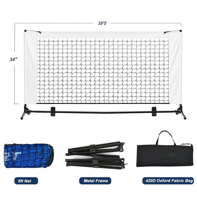 Small Mini Pickleball Net, 5FT Pickle Ball Net Portable Outdoor with Carry Bag, for Outdoor Backyard Home Driveway, Pickleball Dink Net(White Set)