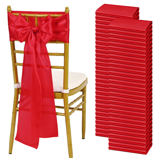YMHPRIDE 60 PCS Red Satin Chair Sashes,Ties Chair Bows Designed Chair Sashes Chair Cover for Wedding Party Baby Shower Banquet Folding Chairs Decoration(Red,7x108 inch)