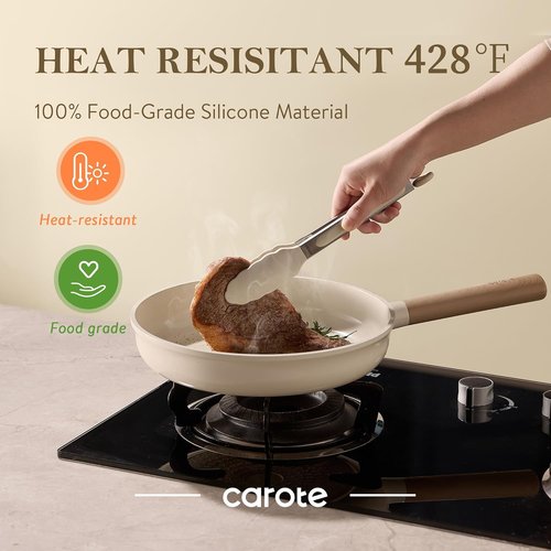 CAROTE Kitchen Tongs - Heat Resistant Stainless Steel with Non-Scratch Silicone Tips | Set of 3 (7", 9", 12")