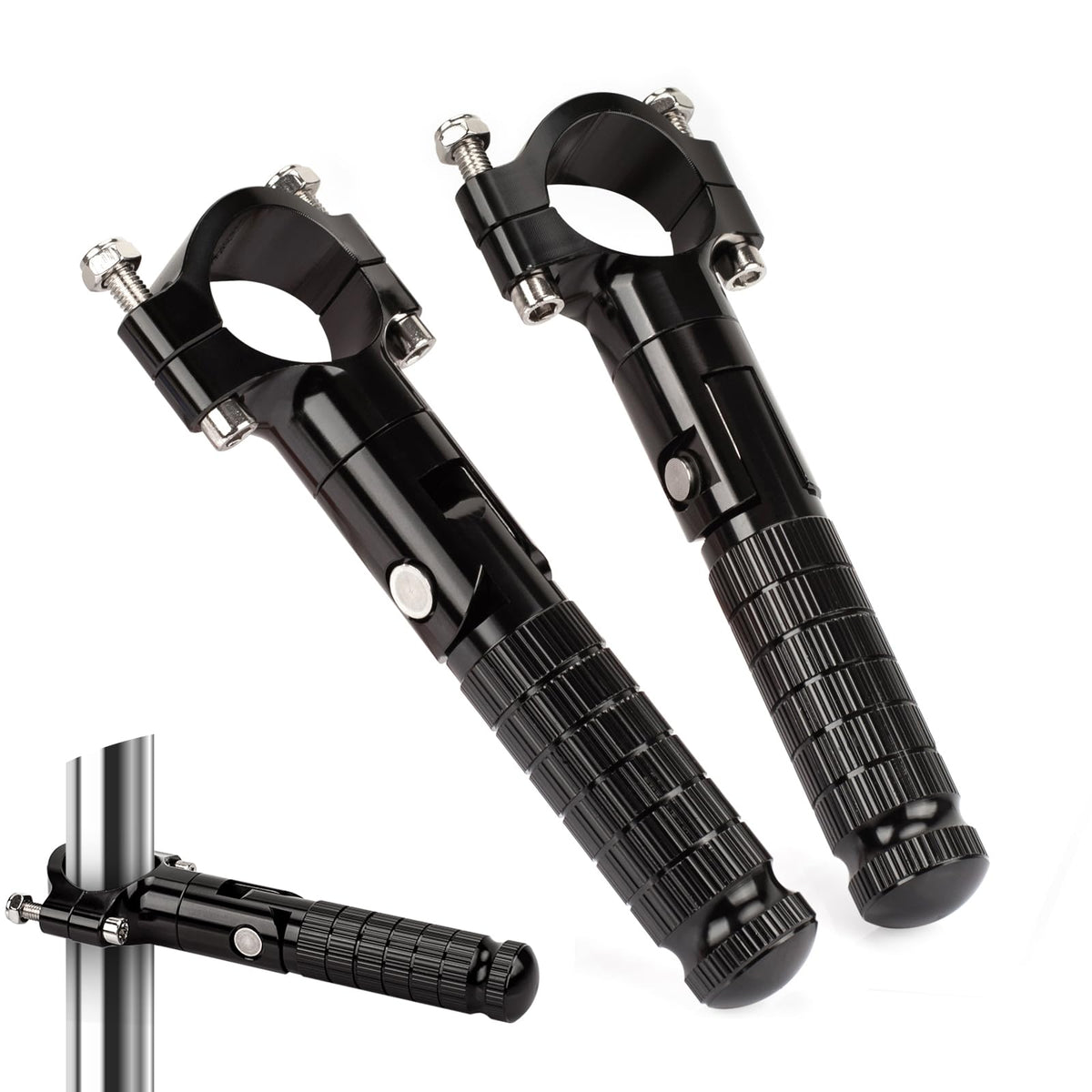 XINGWU 1.25" Foldable Motorcycle Highway Foot Pegs Universal for 32mm Crash Bars CNC Anti-Slip Foot Rest Pedals for Harley Davidson Touring Honda Yamaha Suzuki Motorbike Electric Dirt Pit Bike(Black)