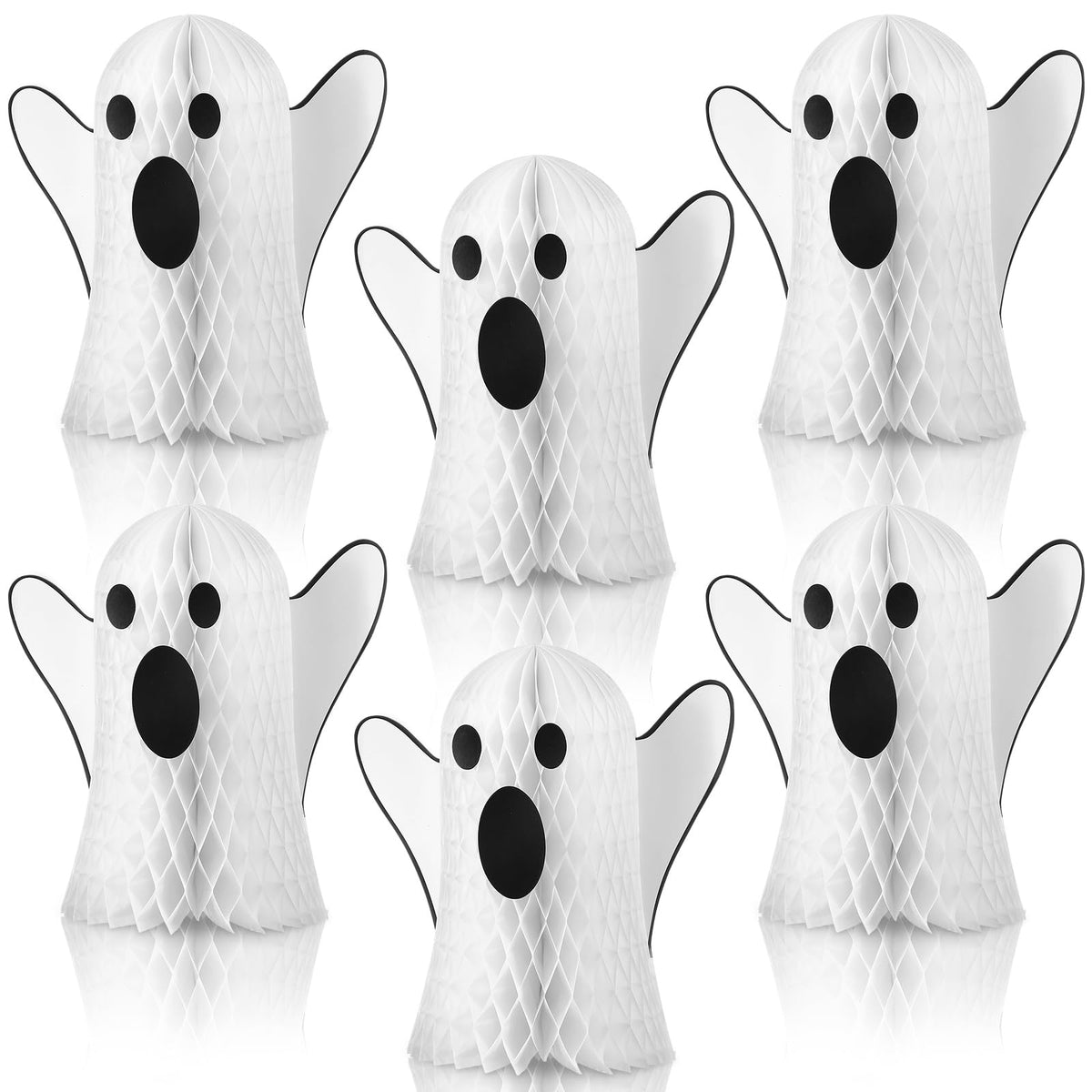 Bencailor 6 Pcs Halloween Ghost Table Decorations Halloween Honeycomb Centerpiece Ghost Table Centerpiece Halloween Party Decoration Ghost Table Topper for Halloween Party Home Room Desk Decor(White)
