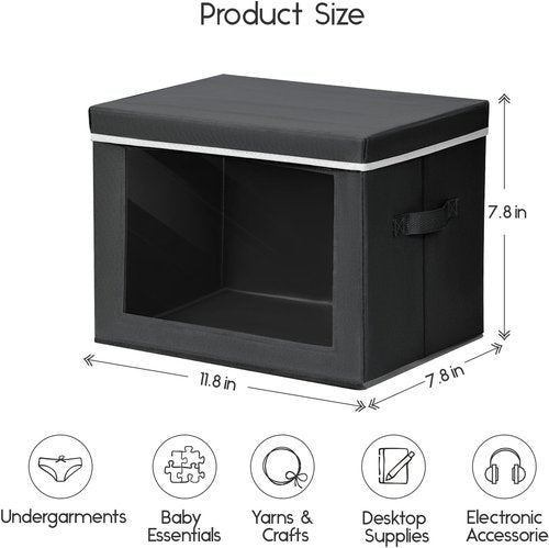 Homsorout Storage Bins - Small Collapsible Fabric Organizers with Lids | 4-Pack Black for Clothes & Towels