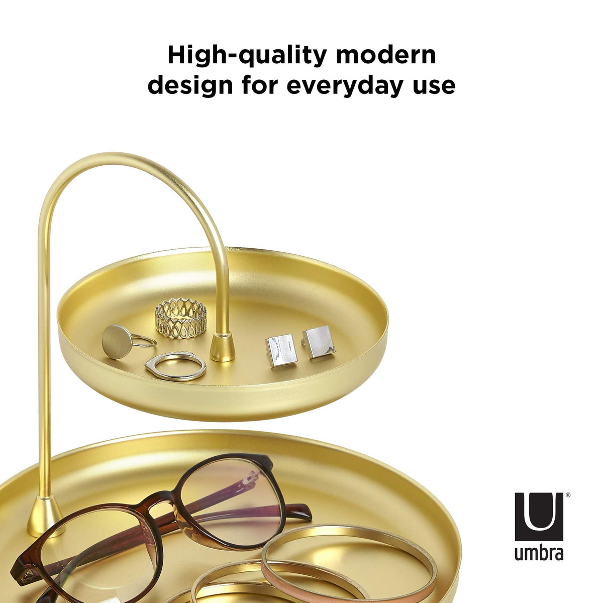 Umbra Poise Large, Double, Attractive Storage You Can Leave Out, Two-Tiered Jewelry Tray, Black