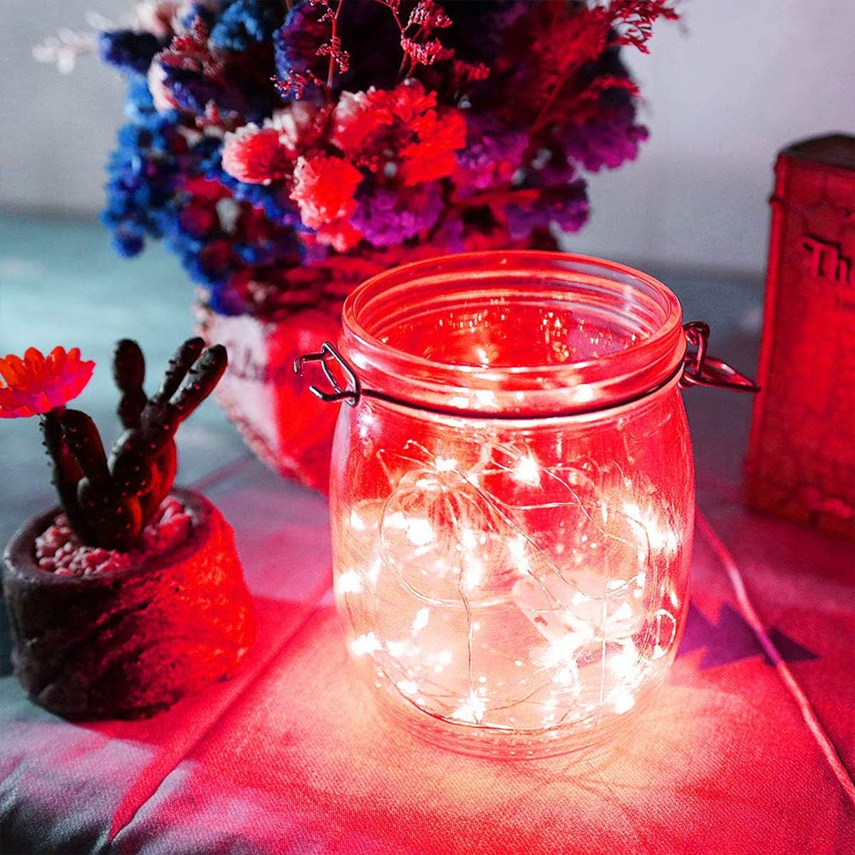 Ariceleo LED Fairy Lights - Battery Operated Copper Wire String Lights | 5m/16ft Red for Bedroom, Parties, Weddings