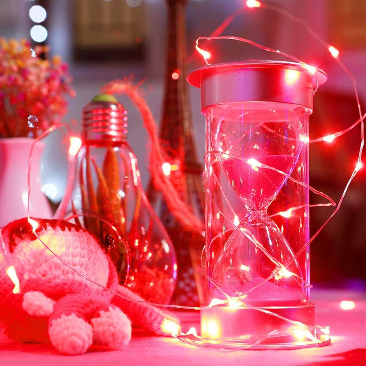 Ariceleo LED Fairy Lights - Battery Operated Copper Wire String Lights | 5m/16ft Red for Bedroom, Parties, Weddings