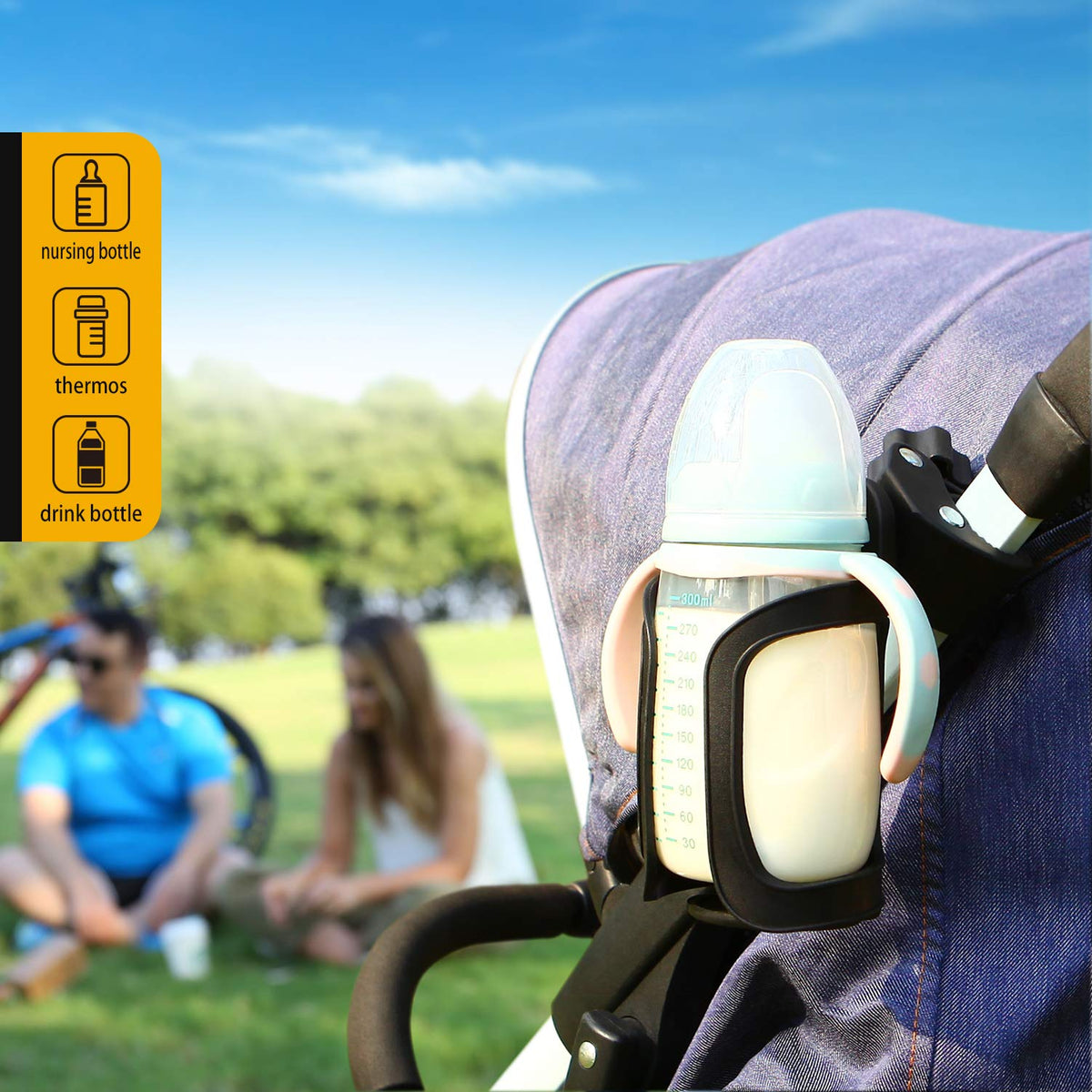 Pack of 2 Stroller Cup Holders, Universal Drinks Holder for Bikes, Trolleys or Walkers