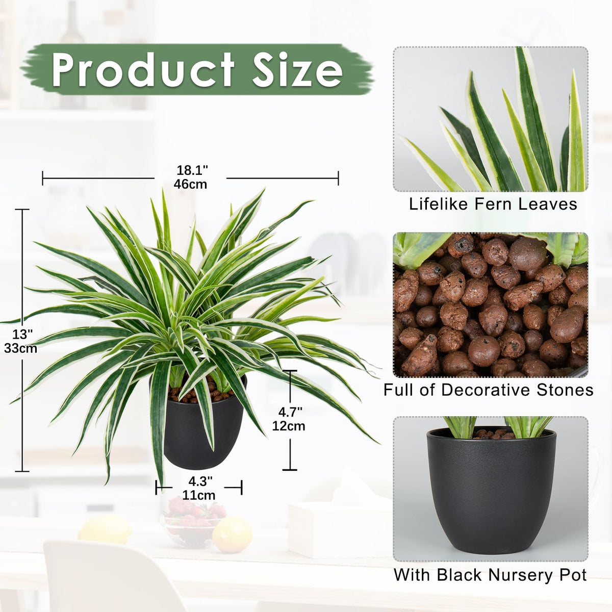 GnFlus Fake Hanging Plant, Faux Spider Plant in Pot Artificial Grass Plants 12 Inch Faux Chlorophytum Comosum Potted Plants for Home Office Table Shelf Desk Kitchen Bathroom Bedroom Decor