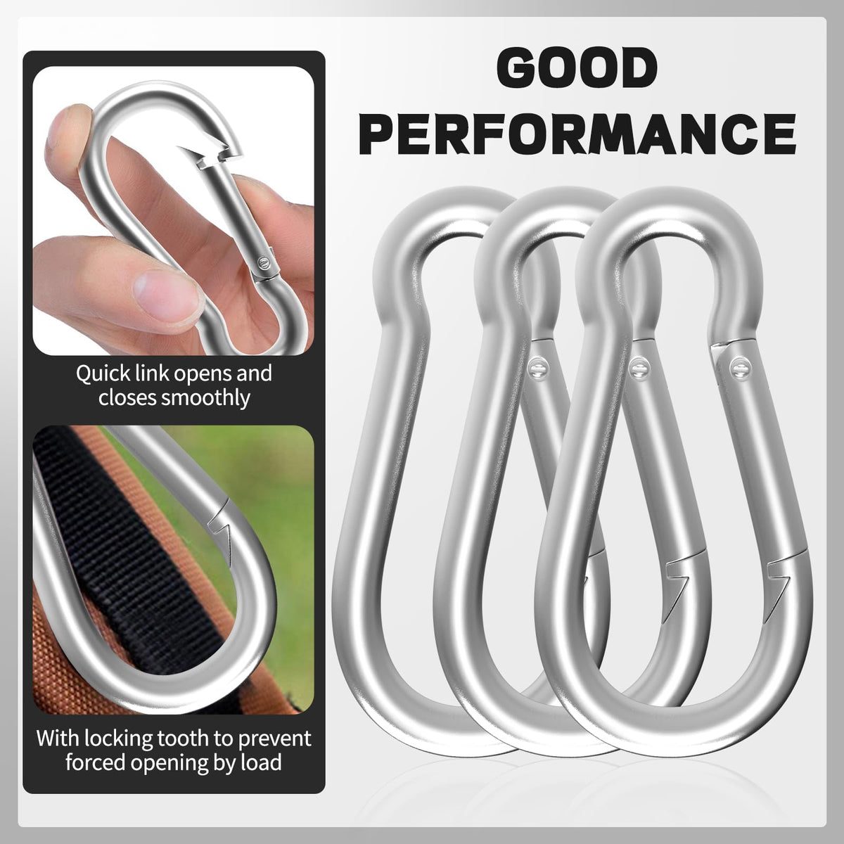 High-PQ Carabiner, Heavy Duty Galvanized Steel Spring Snap Hook Carabiner Clips with 220LBS Holding Capacity, Ideal for Outdoor, Hammock, Swing and Travel (M5 2Inch, 50PCS)