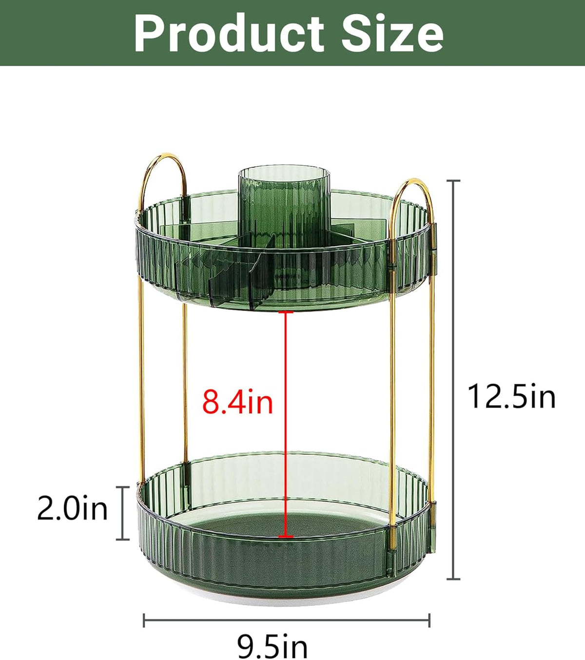 Asayuee 360 Rotating Makeup Organizer - Large Capacity 2-Tier Storage for Cosmetics & Skincare | Green