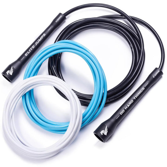 Elite SRS, Do Hard Things PVC Jump Ropes for Fitness Training Set Includes 3 Different Rope Thicknesses for Increasing the Intensity of Your Workouts IndoorOutdoor Adjustable Jump Rope with
