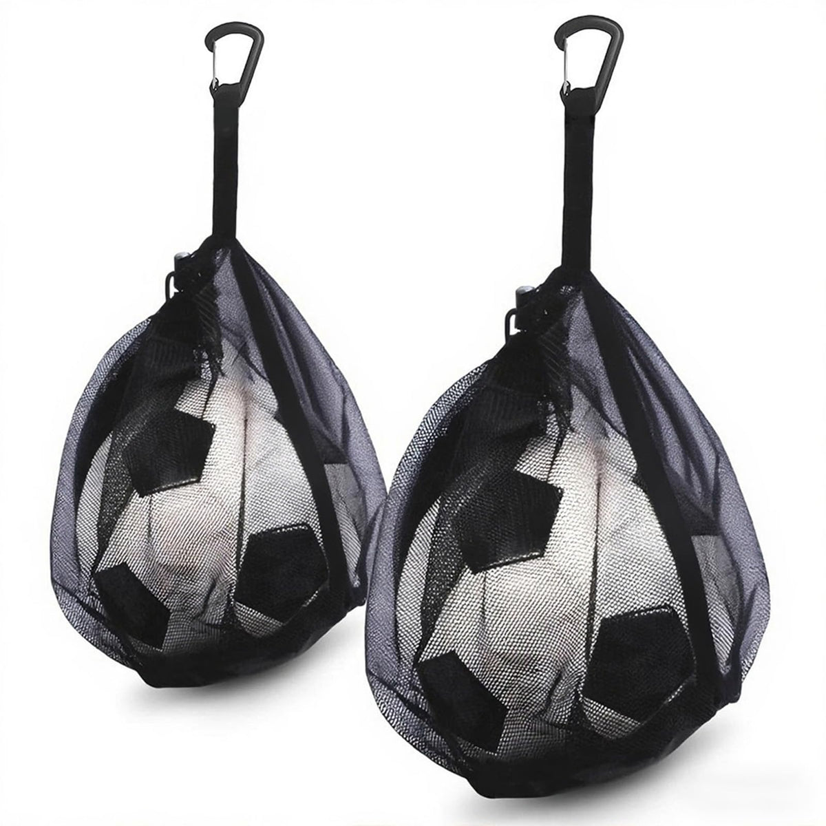 LHWINYI 2Pcs Single Mesh Ball Bag for Basketball Soccer & Volleyball, Lightweight Net Storage with Zipper Pocket for Sports, Portable Drawstring Bags with Hanging Clip for Men, Women & Athletes, Black