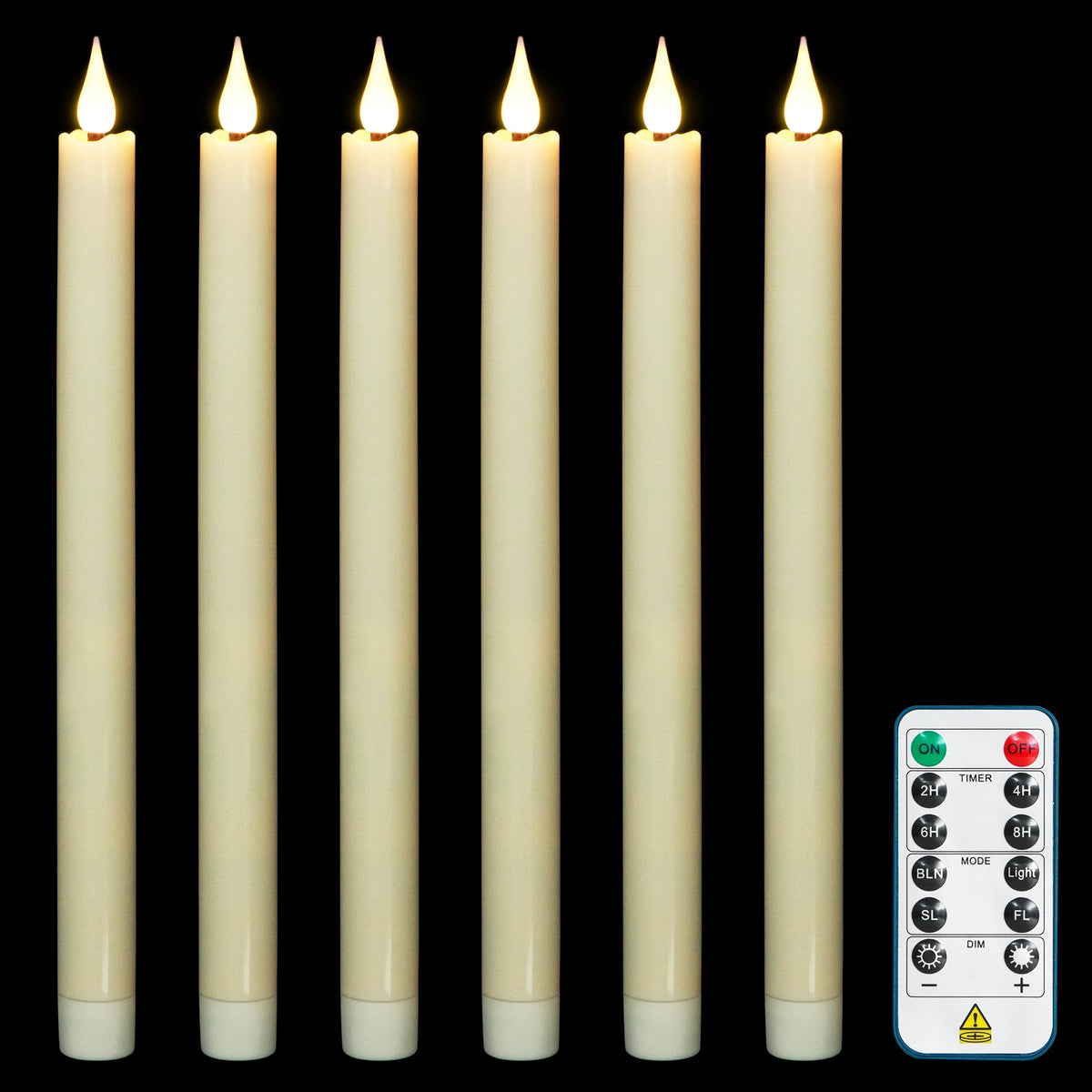 FREEPOWER 11 Inch Flameless Taper Candles with Remote,Battery Powered Candlesticks Realistic Flickering,Ivory Led Candlestick with 3D Wick for Christmas Home Wedding Decor (Pack of 6)