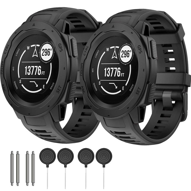 2 Pack Waterproof Band Compatible with Garmin Instinct Watch Bands, 22mm Soft Silicone Replacement Watch Strap for Garmin Instinct 2 / Instinct Esports/Solar/Tactical (black/black)