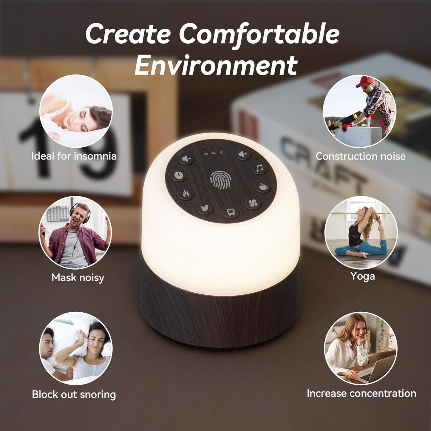Skiennix White Noise Machine - 32 Soothing Sounds & 9 Color Night Lights | Adjustable Volume & Auto-Off Timer