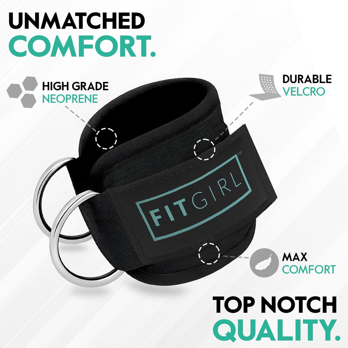 FITGIRL - Ankle Strap (Single) for Cable Machines and Resistance Bands, Work Out Cuff Attachment for Home & Gym, Glute Workouts - Kickbacks, Leg Extensions, Hip Abductors, Women Only (Black Leopard)