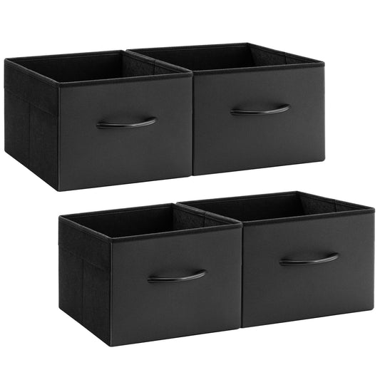 StorageWorks Black Storage Bins, Leather Front Fabric Storage Bins with Handles, Closet Organizers and Storage Bins, Organizer Baskets for Shelves and Closet, Collapsible Storage Baskets, 4-Pack
