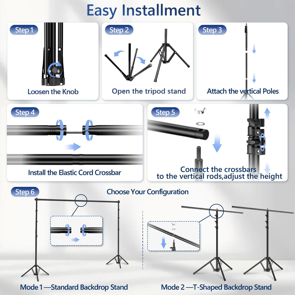 EMART 3-in-1 Backdrop Stand Kit 10x8.5 ft for Photography Studio, T-Shape Banner Back Drop Stand for Party, Wedding, Dectoration, Background Stand for Photo Video Studio with Carry Bag, 8 Clamps
