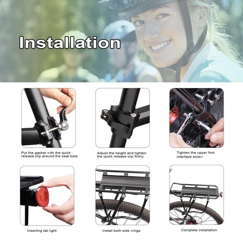 Bike Rear Cargo Rack - Adjustable Bicycle Trunk Pannier Back Rack with Fender and Reflector, Easy Install Quick Release Bike Luggage Carrier Rack with 130 lbs Capacity for Mountain, Road, City Bikes
