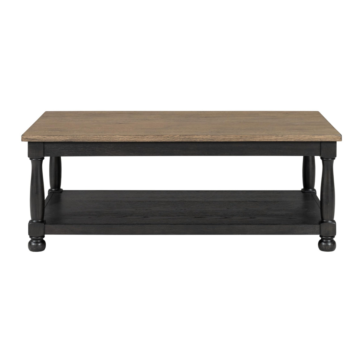 Furniture of America Narella Solid Wood 48-inch Rectangular Coffee Table with Two-Toned Design and Farmhouse Legs for Living Room, Weathered Black
