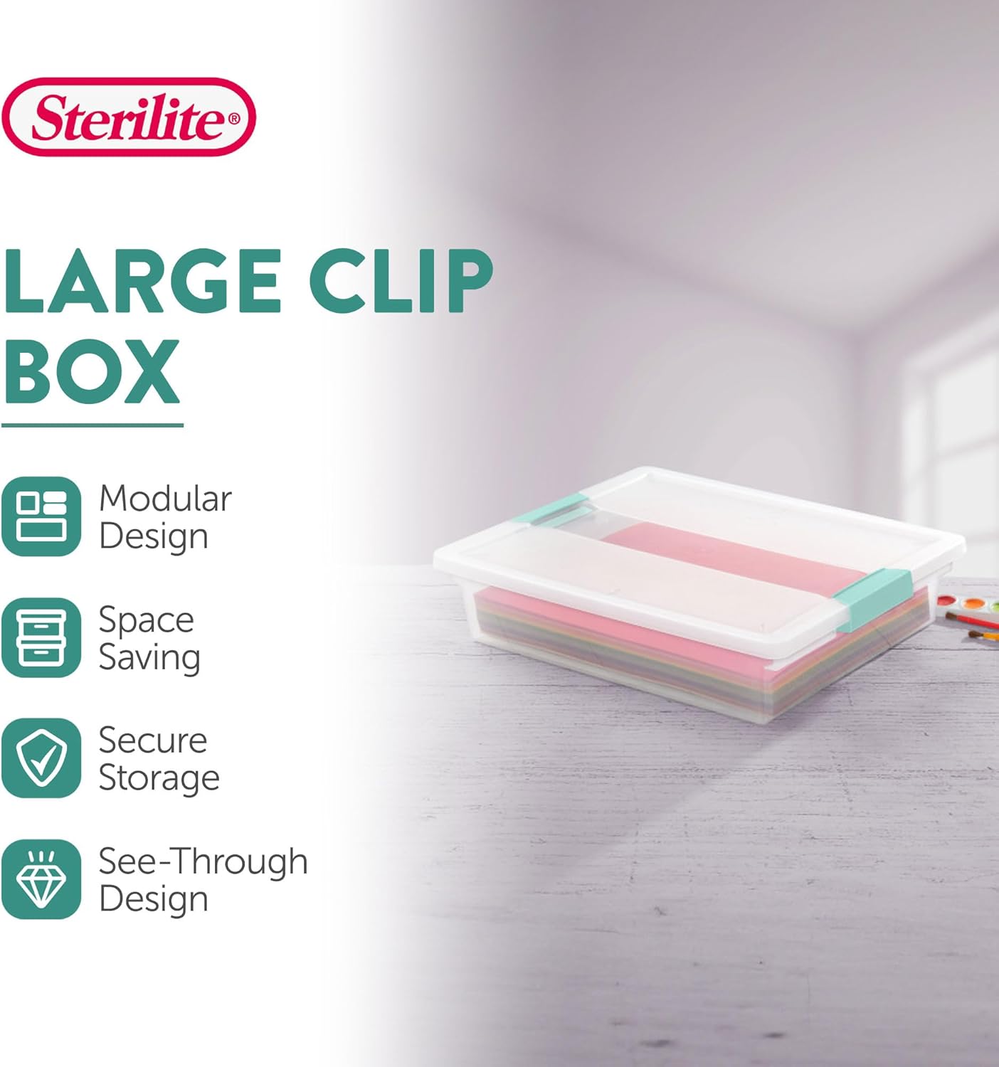Sterilite 24-Pack Clip Box | Stackable Clear Plastic Bins with Latching Lids for Organized Storage