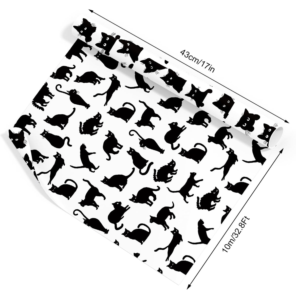 FYSUIMU Black Cat Wrapping Paper -Mini Roll- 17 In x 32.8 Ft Funny Cat Gift Wrap Paper for Holiday Halloween Birthday Party Wrapping Supplies