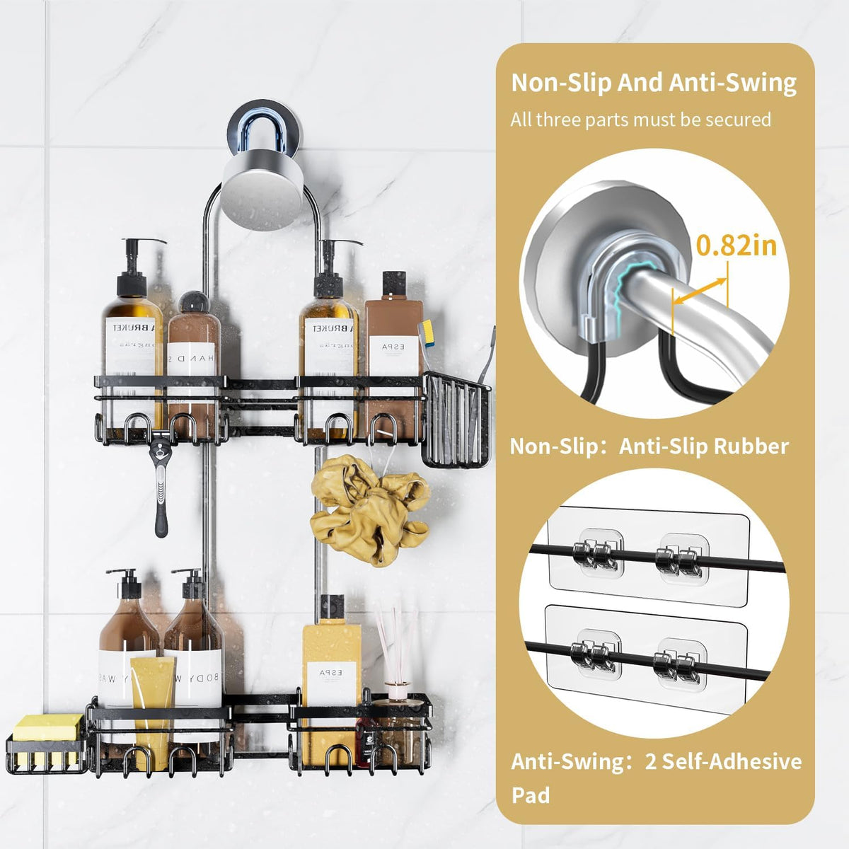 KEGII Shower Caddy - Rustproof Hanging Organizer with Soap Dish & Toothbrush Holder | Ideal for Handheld Showerheads