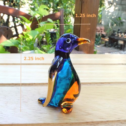 Handmade Mini 2.25" Penguin Figures Blown Glass Art/Miniature Ocean Animals/Fantasy Collectible Figurines Gift Ideas/Tiny Ornament Cool Stuff Decor No.1
