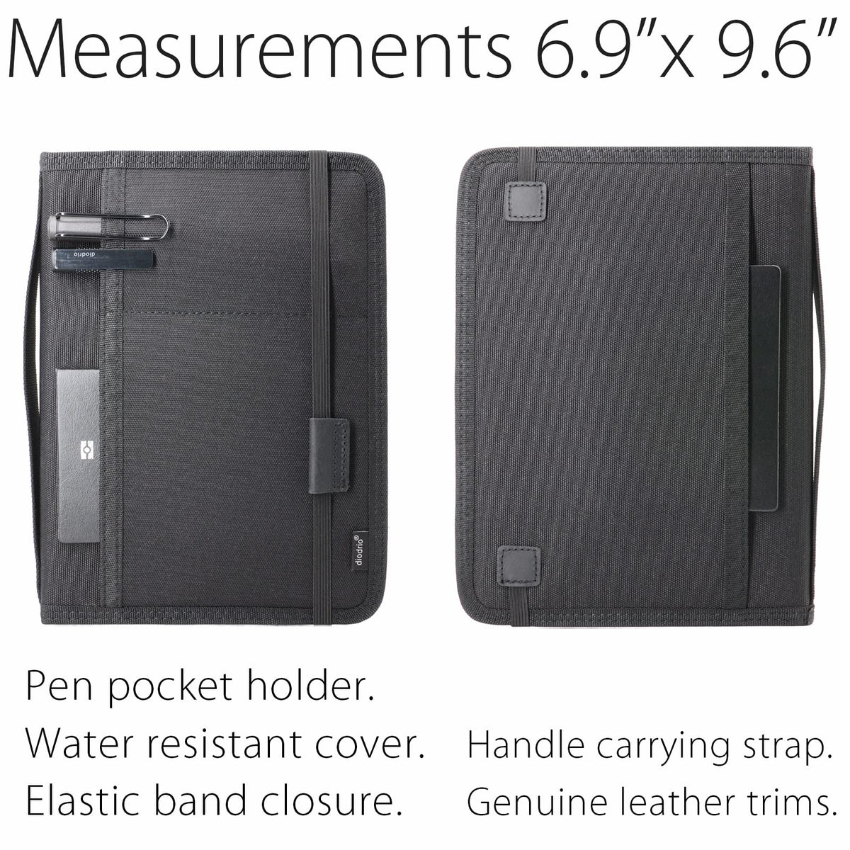 diodrio Journal Notebook Cover for Travel 5.5 x 8.25 A5 Moleskine LEUCHTTURM 1917 Journal Notebook Planner Sketchbook Legal Pad, refillable, Water Resistant, Elastic Band, Inner Pockets, Black