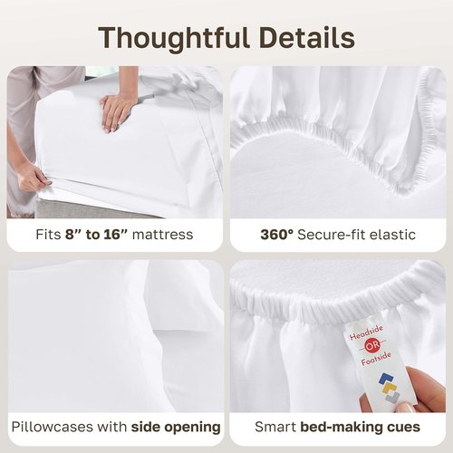 California Design Den Queen Sheet Set - Luxury 600 Thread Count Sateen, 100% Cotton, Deep Pocket - White