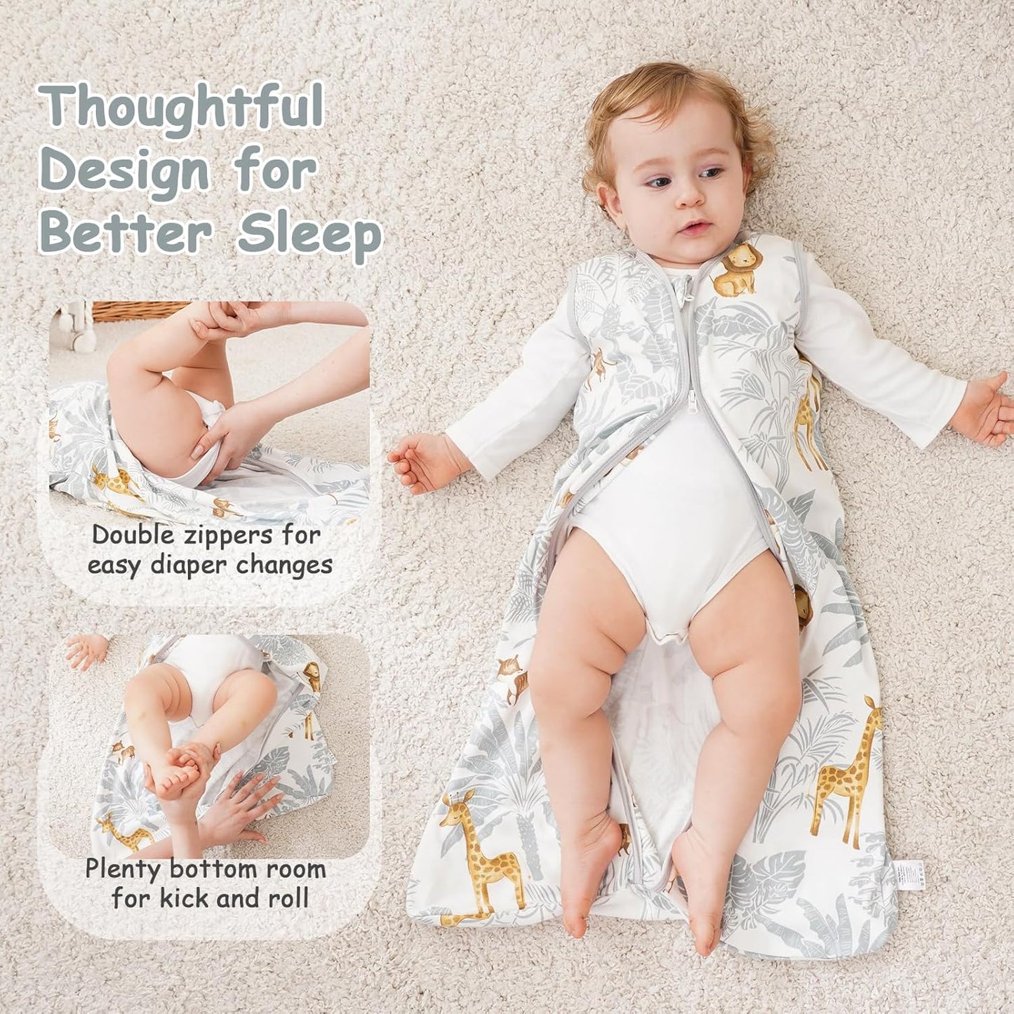 Looxii Baby Sleep Sack - 0.5 TOG 100% Cotton Wearable Blanket | 3-Pack Toddler Sleeping Bag for 12-18 Months