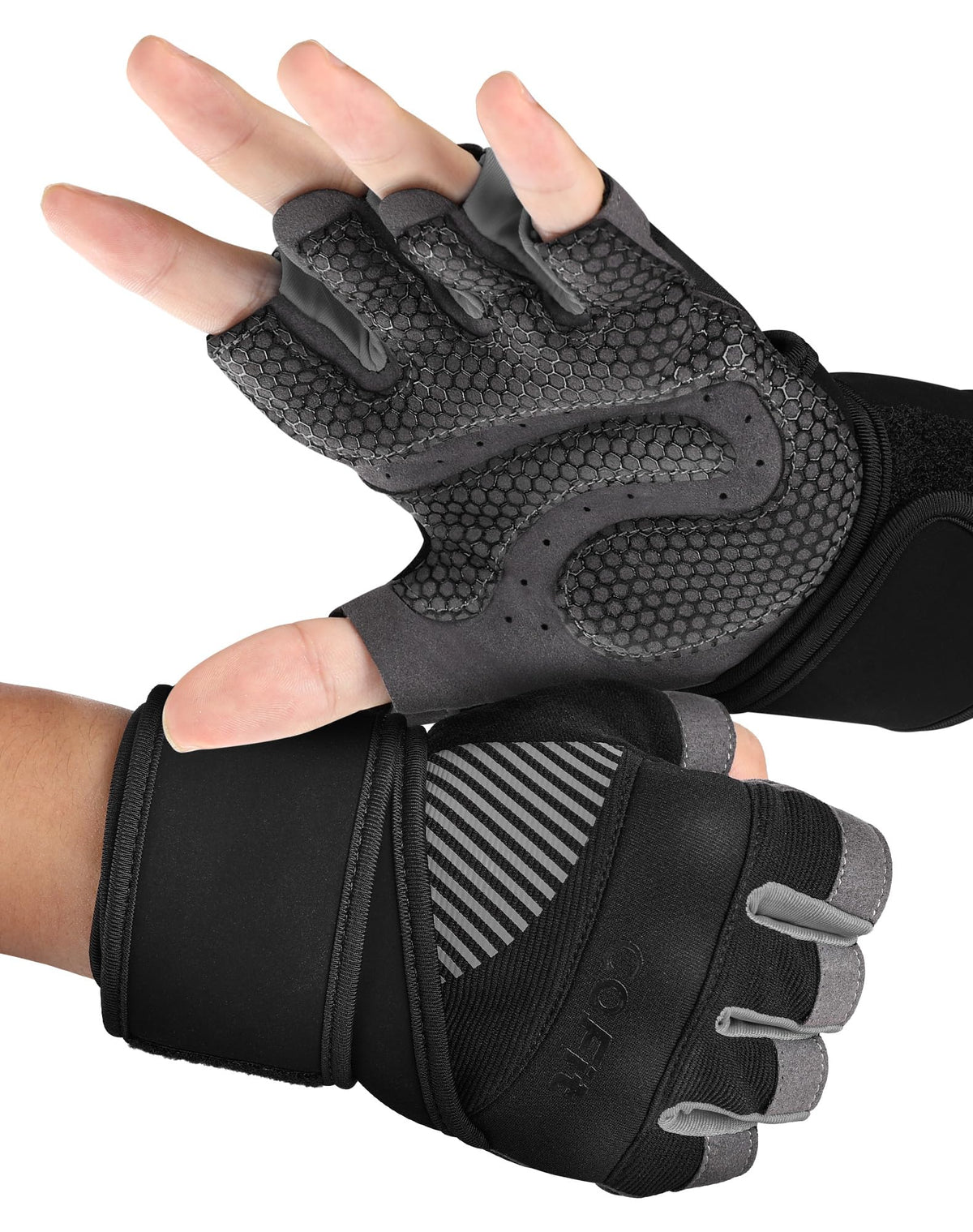 COFIT Breathable Workout Gloves, Antislip Weight Lifting Gym Gloves for Men Women with Wrist Wrap Support, Superior Grip & Palm Protection for Weightlifting, Fitness, Exercise, Training - Black S
