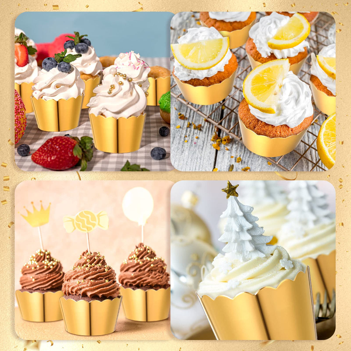 Meanplan 100 Pcs Graduation Cupcake Liners Cupcake Wrappers Foil Baking Cups Sturdy Muffin Baking Cups for Class of 2026 Wedding Birthday Grad Party Decoration, 1.97 x 1.77 Inch (Gold)