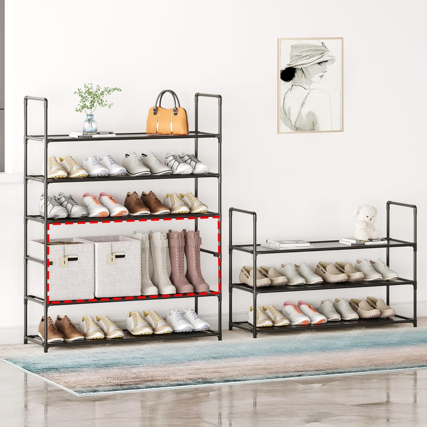 Sturdy 3-Tier Stackable Shoe Rack by [Brand Name] - Durable Organizer for 10-12 Pairs | Black