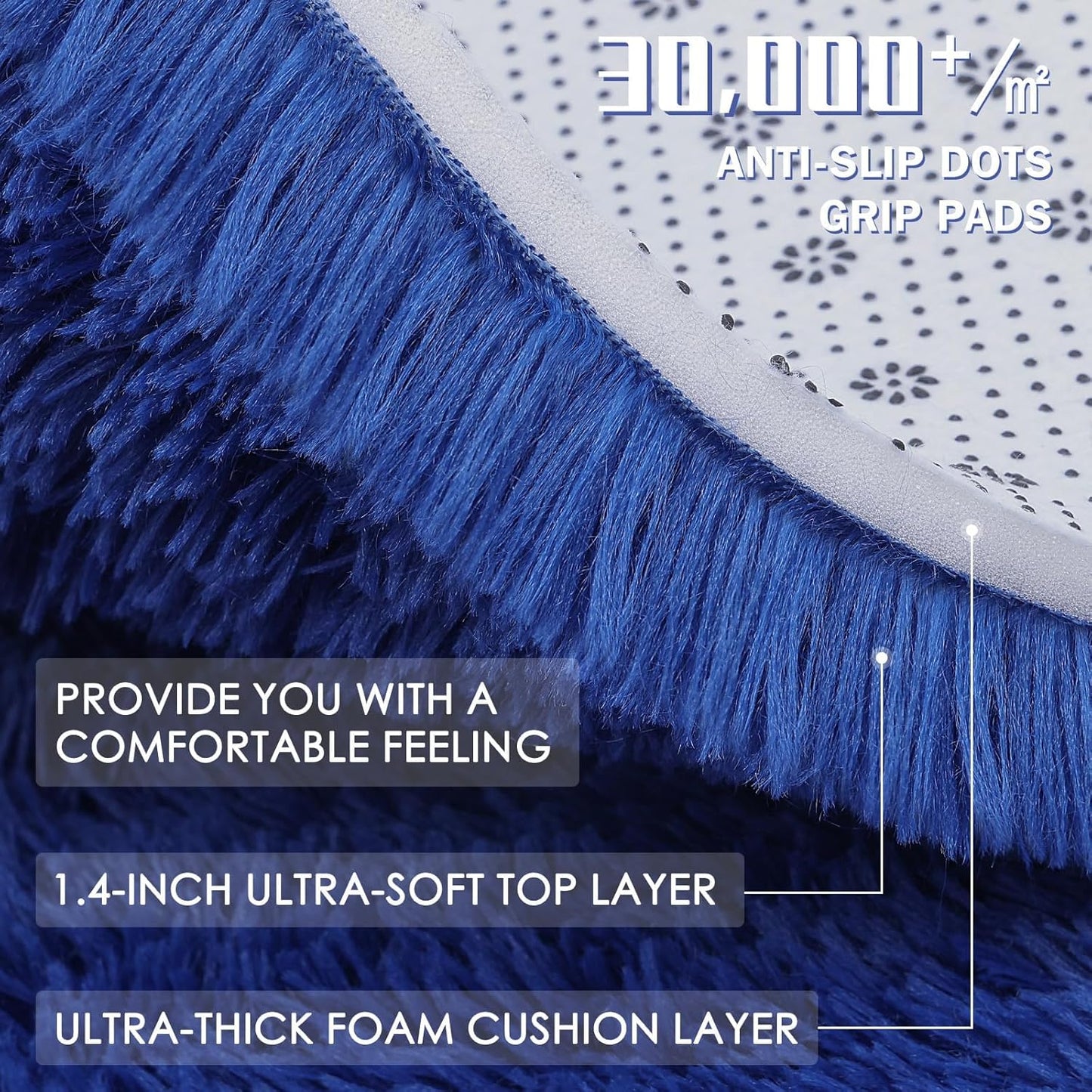 OLANLY Large Area Rug - Soft Fluffy Shaggy Carpet for Living Room & Bedroom | Navy Blue 6x8 ft