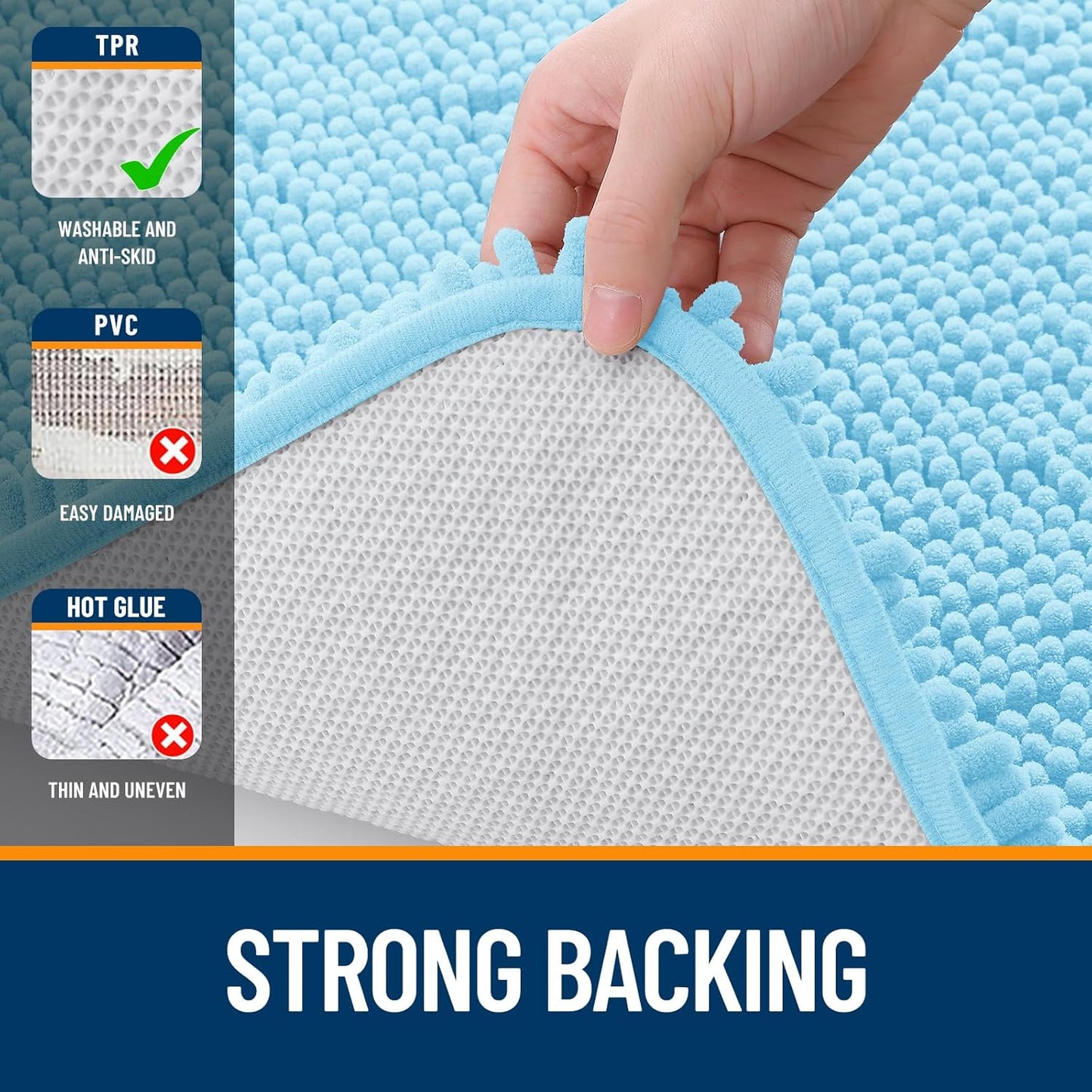 OLANLY Bath Rugs - Extra Soft Chenille, Quick-Dry & Machine Washable | 30x20, Sky Blue
