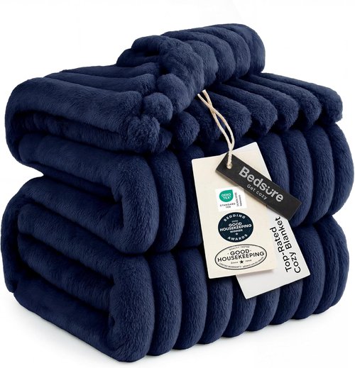 Bedsure GentleSoft Blanket - Cozy Navy Blue California King Size Throw, 102x96 Inches for Ultimate Comfort